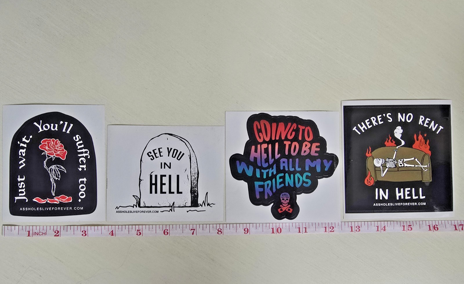 Assholes*s Live Forever ALF Stickers 4 Pack – Hell Tombstone Skull LOGO Decals