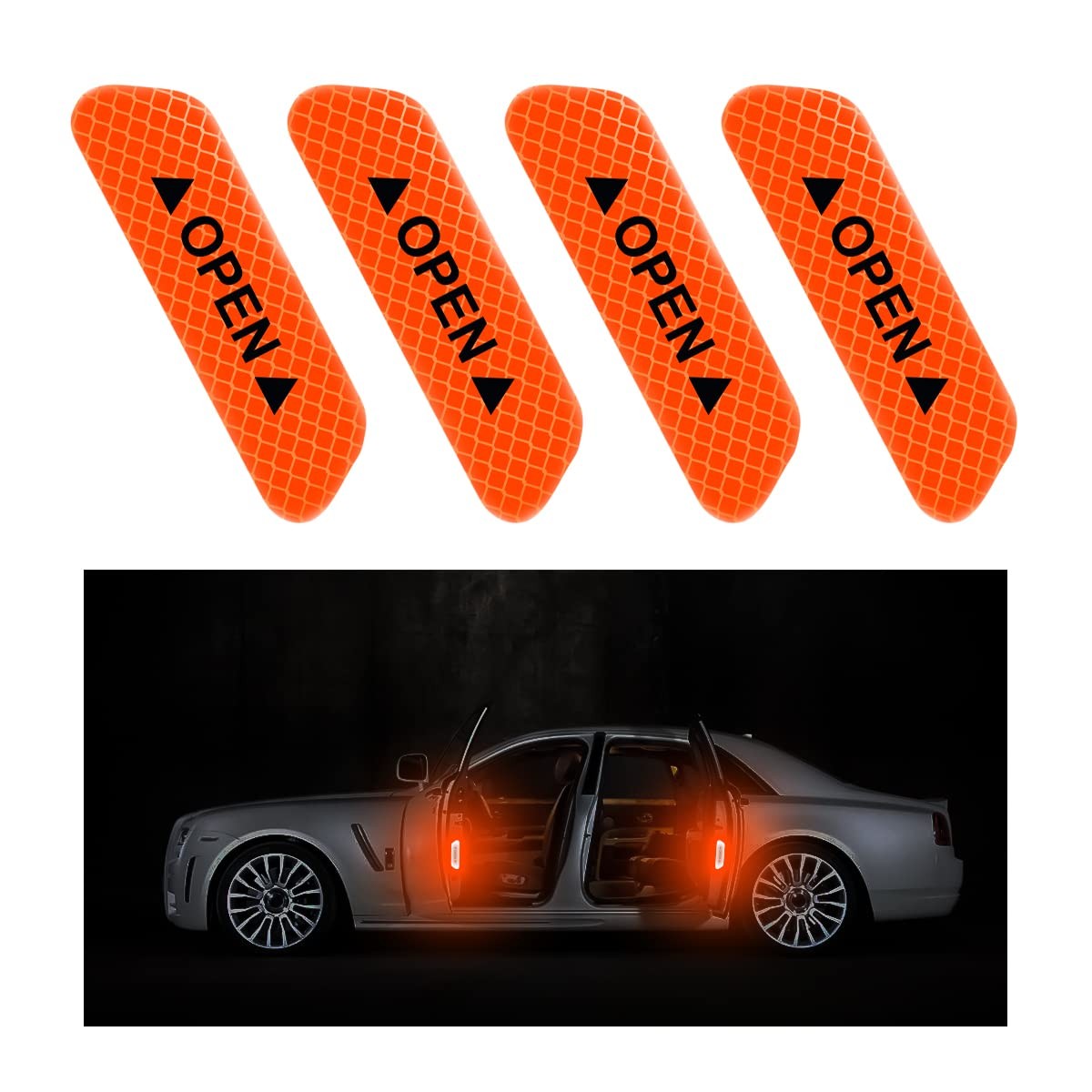 4PCS Reflective Car Door Warning Stickers Safety Visibility Decals