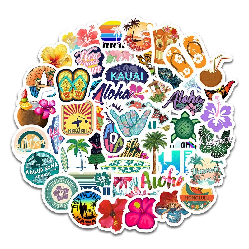 50pcs HAWAII Stickers, Beach Travel Vacation Stickers, #097