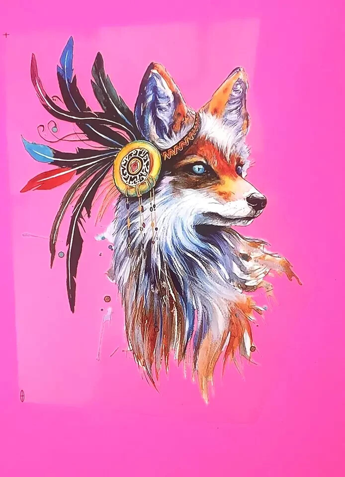 Fox Feathers Colorful Sublimations Stickers easy to Iron On T-shirt (3 Pack)