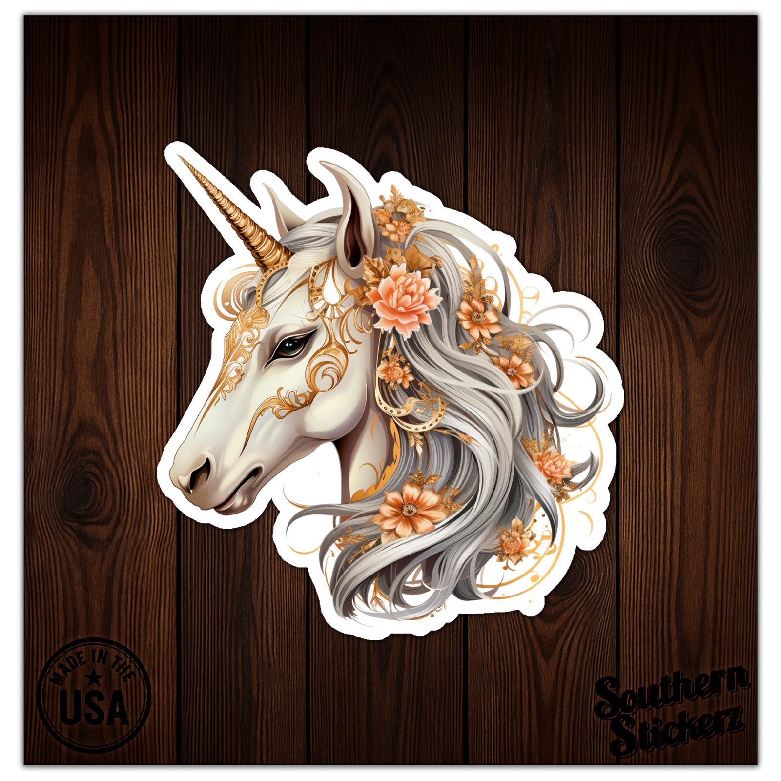Unicorn Head Flowers – Vinyl Decal Sticker – Car Window Laptop – ebn11700