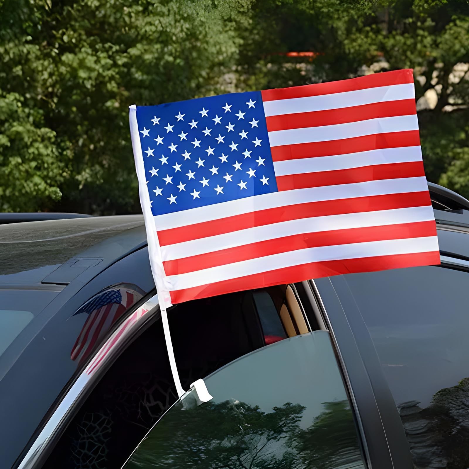 2 Pack 17×12 Inch American Car Flags with Window Clip Vehicle Window Mount Flag