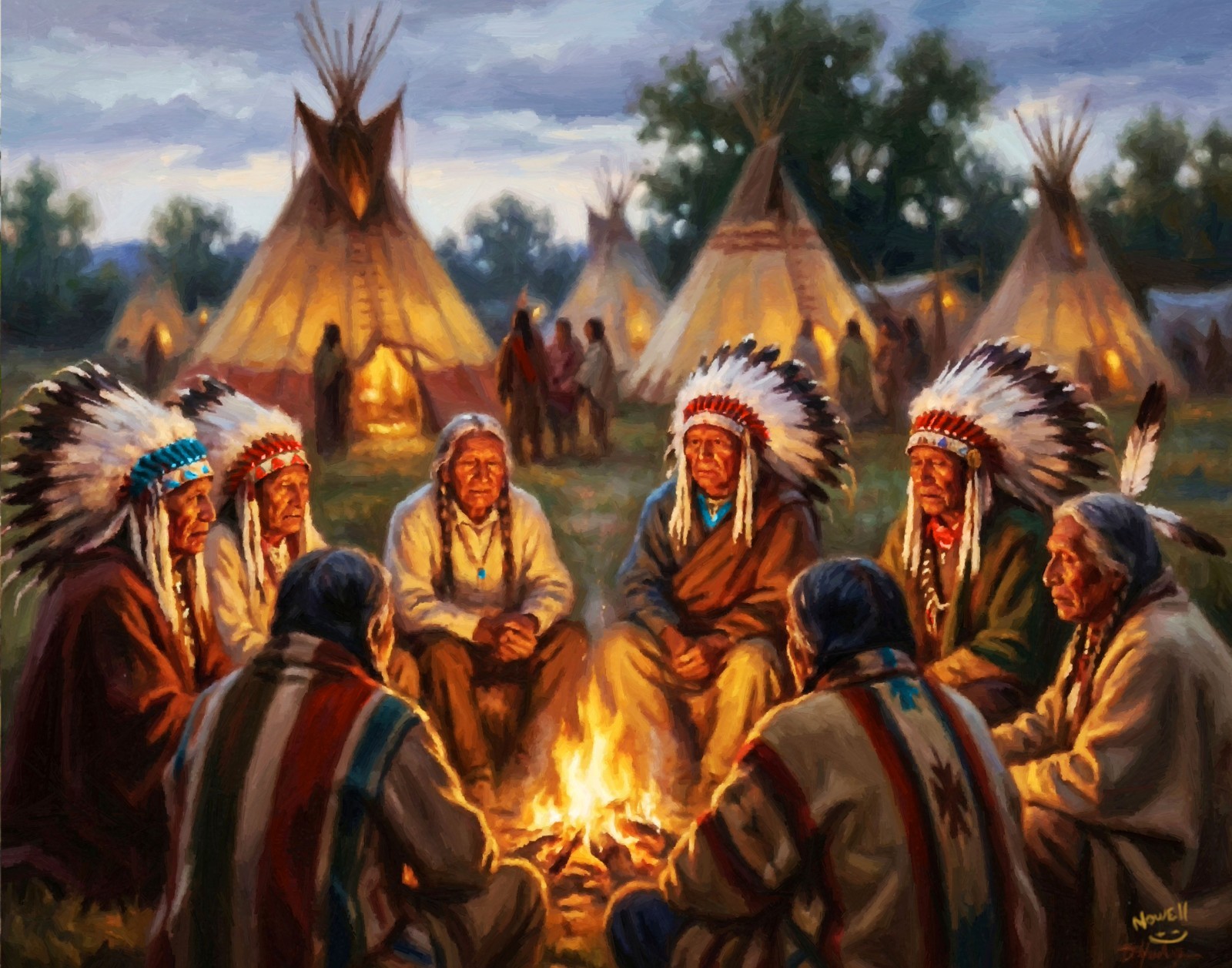 The War Council Native American Indian Art Historic Oil Painting SN/LE 25 Prints