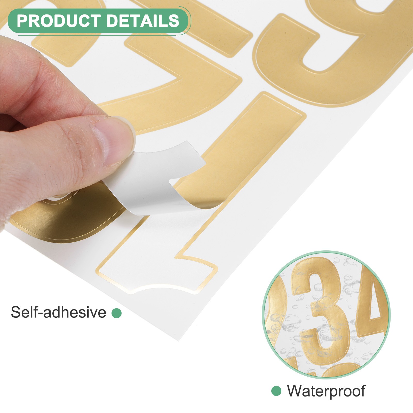8 Sheets Numeric Stickers, 3" Vinyl Stickers with Numbers 0 to 9 [80pcs Gold]