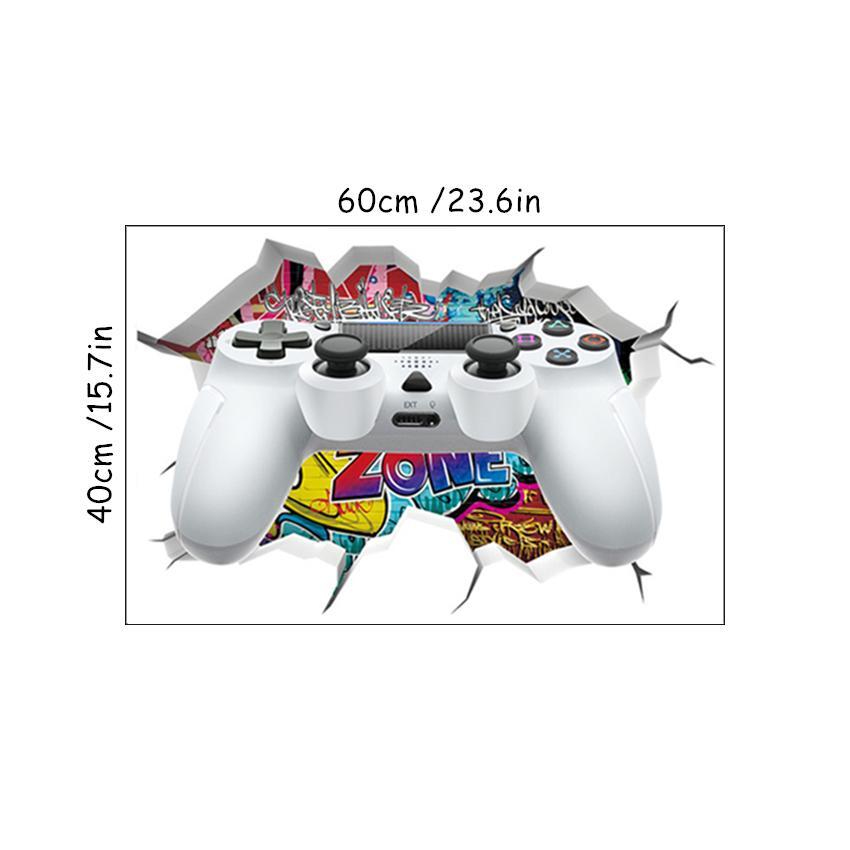 3d Broken Wall Hole Art Gamer Gamepad Vinyl Mural Stickers for Home Kids Room