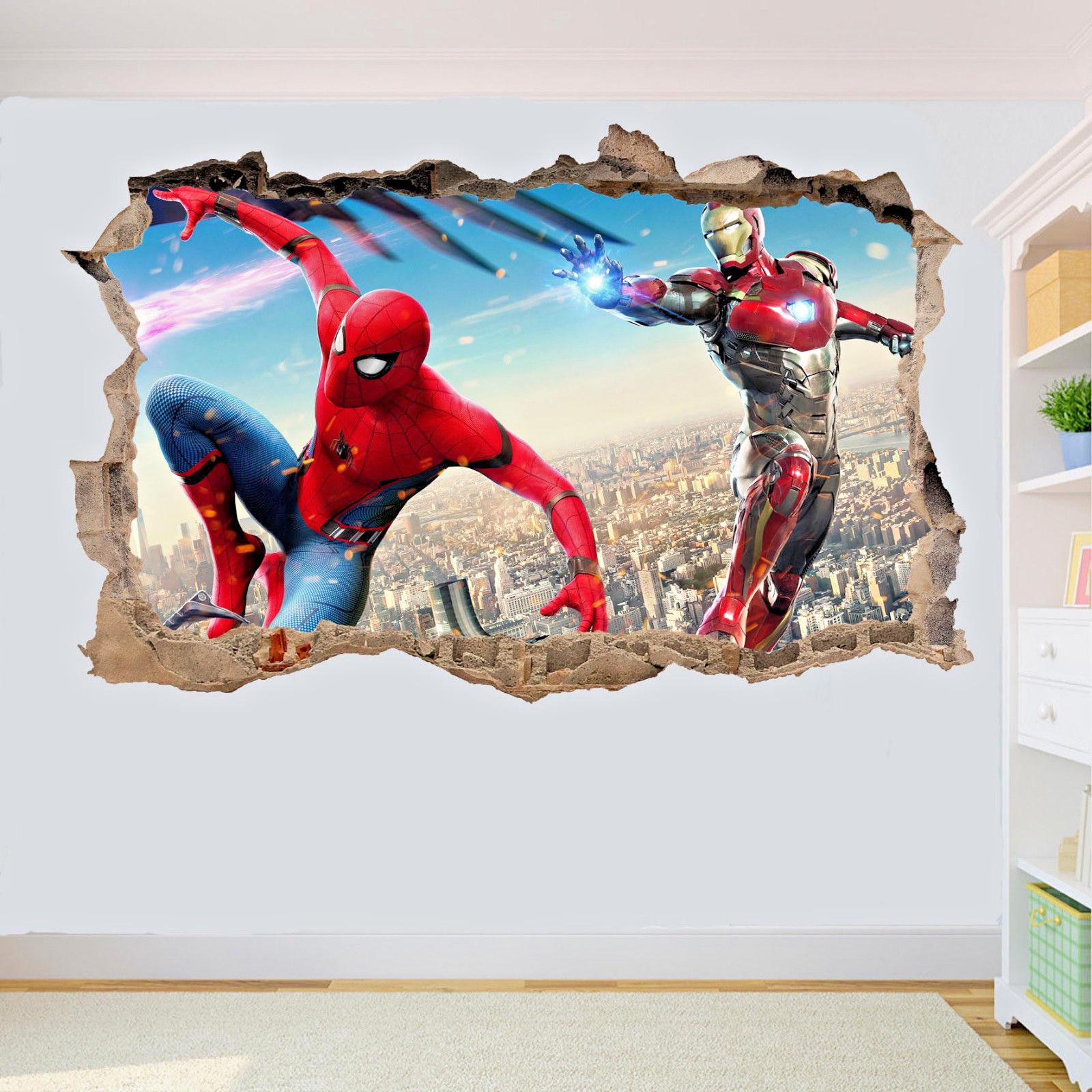 Heroes Ironman Spiderman Wall Sticker 3d Art Poster Mural Decal Kids Bedroom ST6