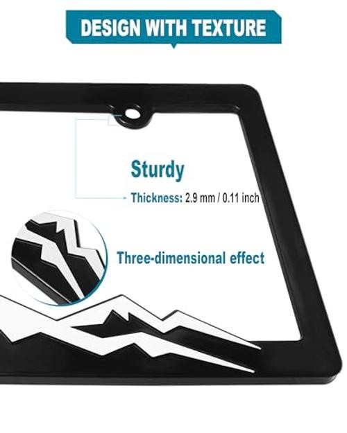 Mountain License Plate Frames on Black, ABS Plastic | 3D Mountain Raised, White