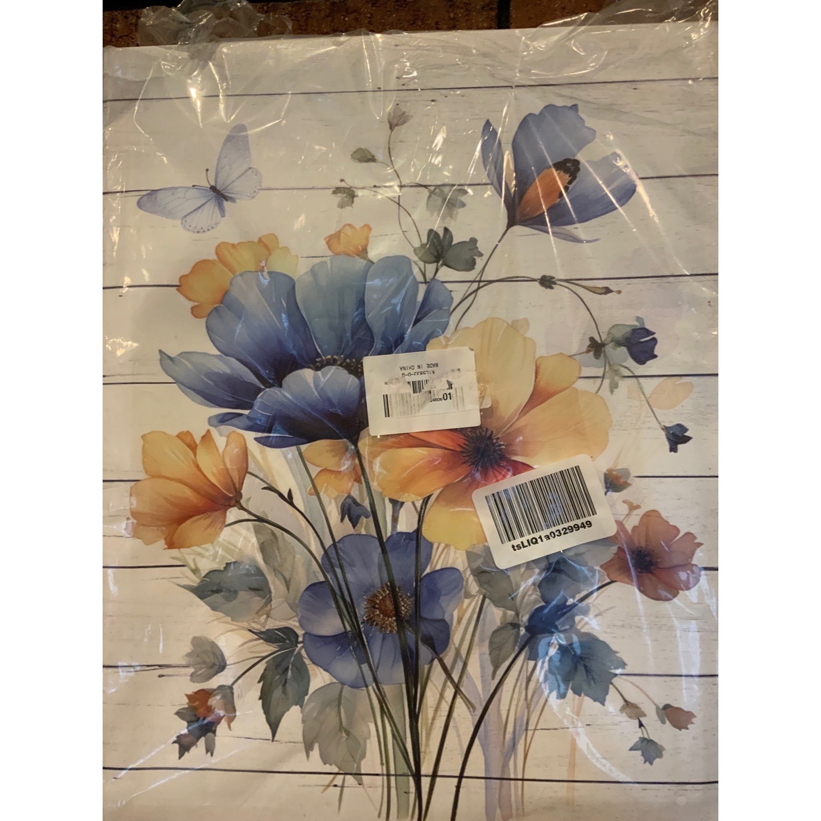 Blue and Yellow Floral Wall Art Watercolor Butterfly Flower Plant Canvas 16"x20"