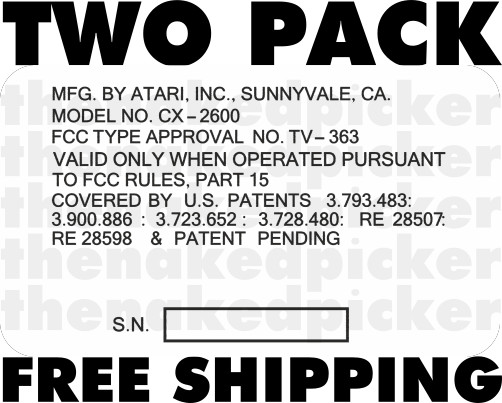 ATARI CX-2600 HEAVY SIXER TWO PACK REPL. SERIAL NUMBER DECAL CLEAN NO BACKGROUND