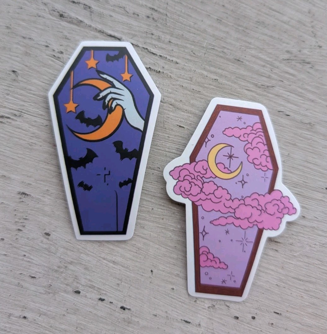 Haunted Active Spirit Creepy Witch Owned Moon Coffin Stickers Lot Of 2 Pcs