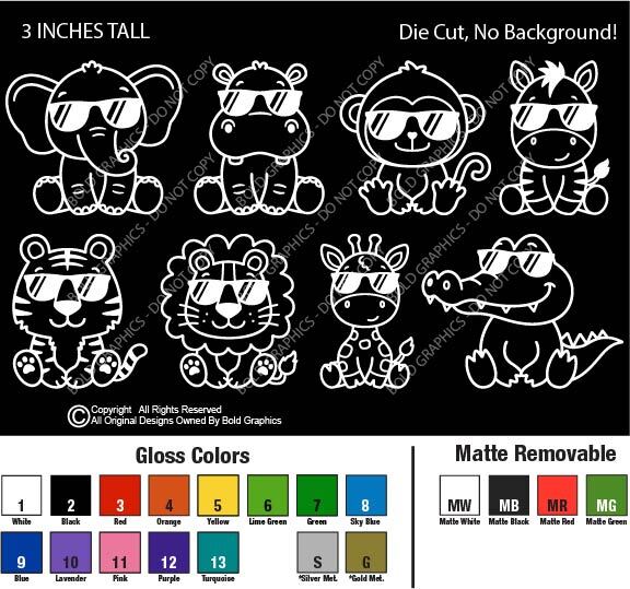 3" Baby Animals Sunglasses Zoo Decal Vinyl Sticker Elephant Monkey Lion Wild Pal