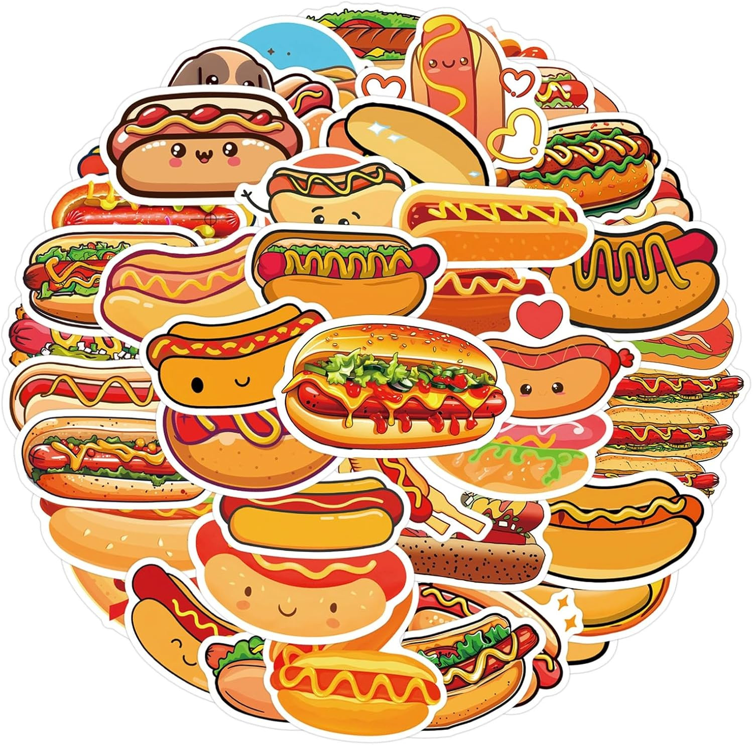 55Pcs Hot Dog Stickers for Water Bottles Laptop,Hot Dogs Party Decorations,Foods