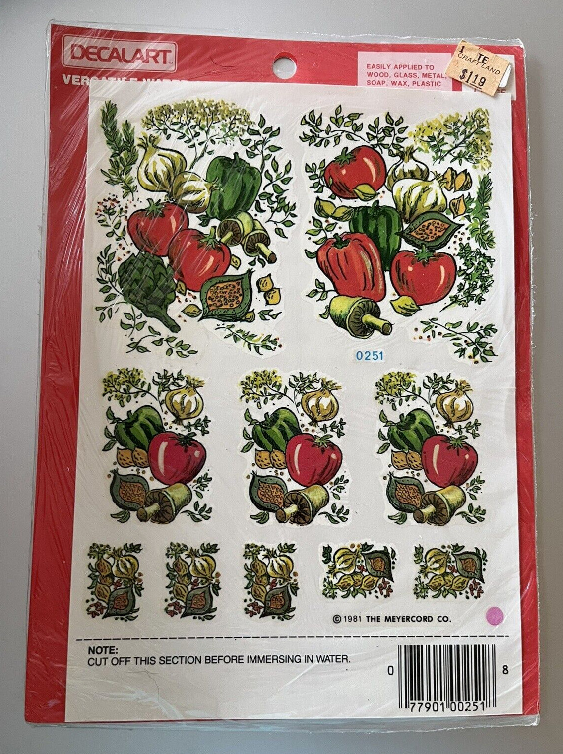 Vintage Meyercord Decals Vegetables Crafting DYI Country Retro Canning Veggies