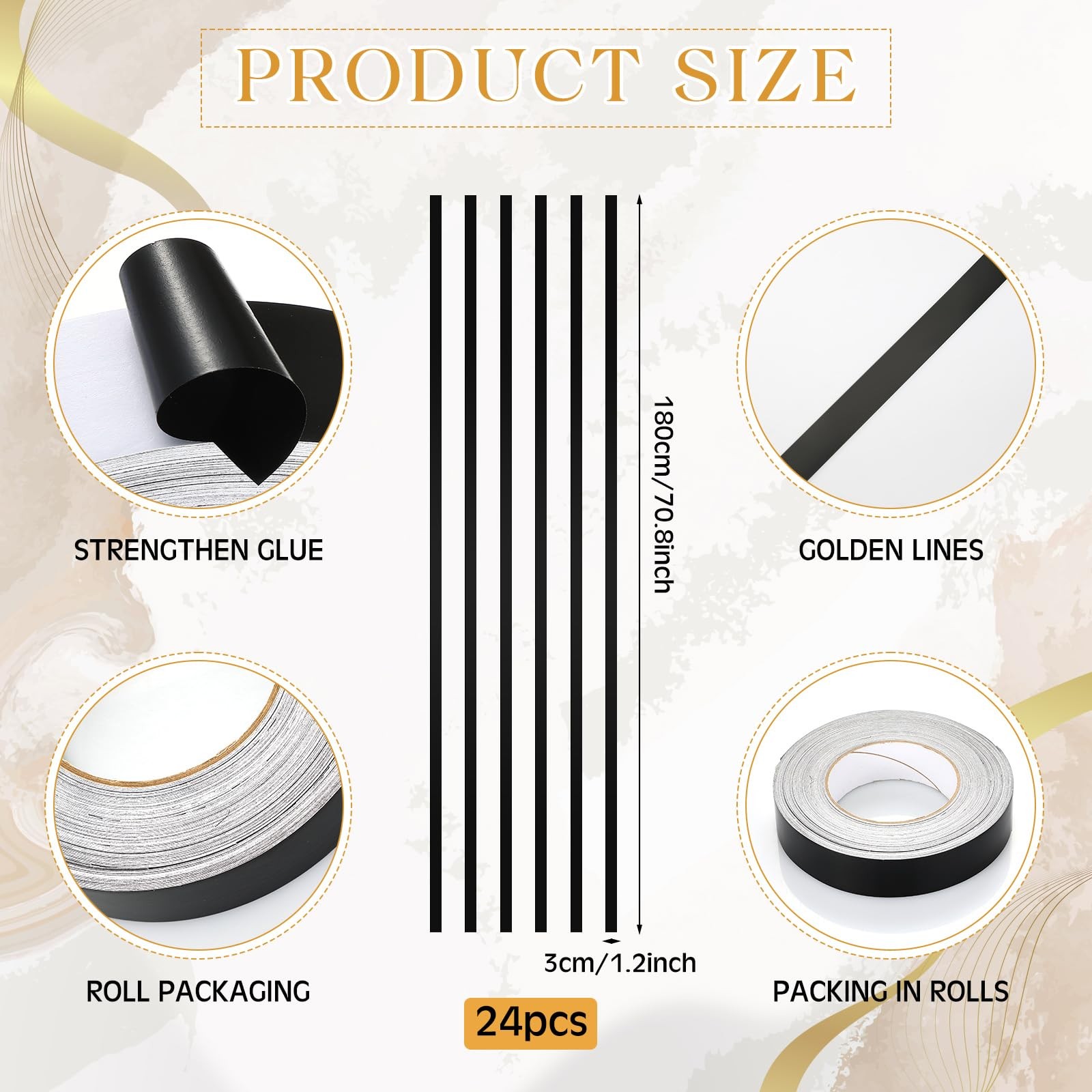 24 Pcs Black Wall Decals Peel and Stick 70.8 x 1.2 Inch Black Tape for Wall D…