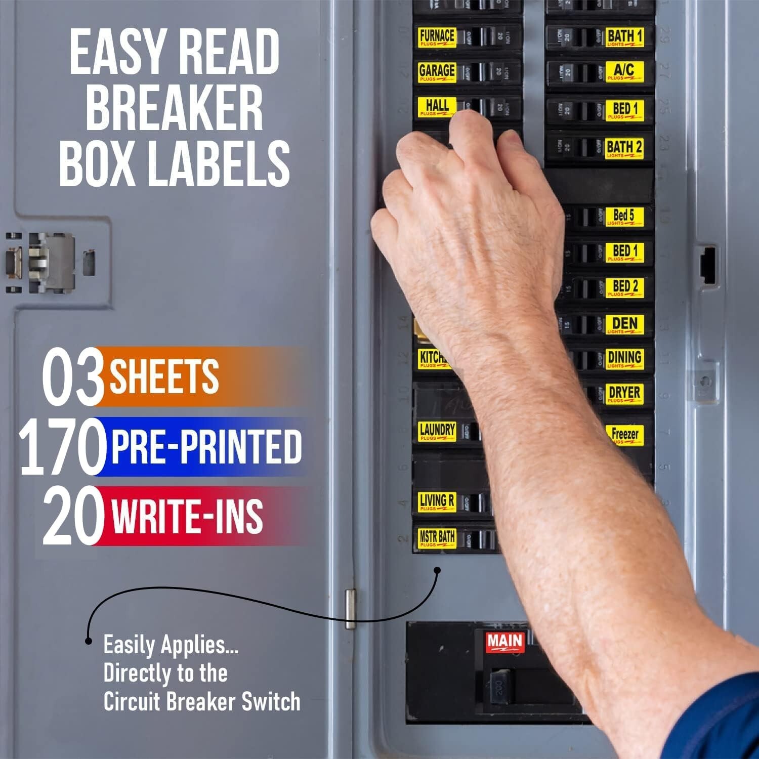 170 Circuit Breaker Decals – 100 AMP Set – Vinyl Labels for Breaker Panel Boxes