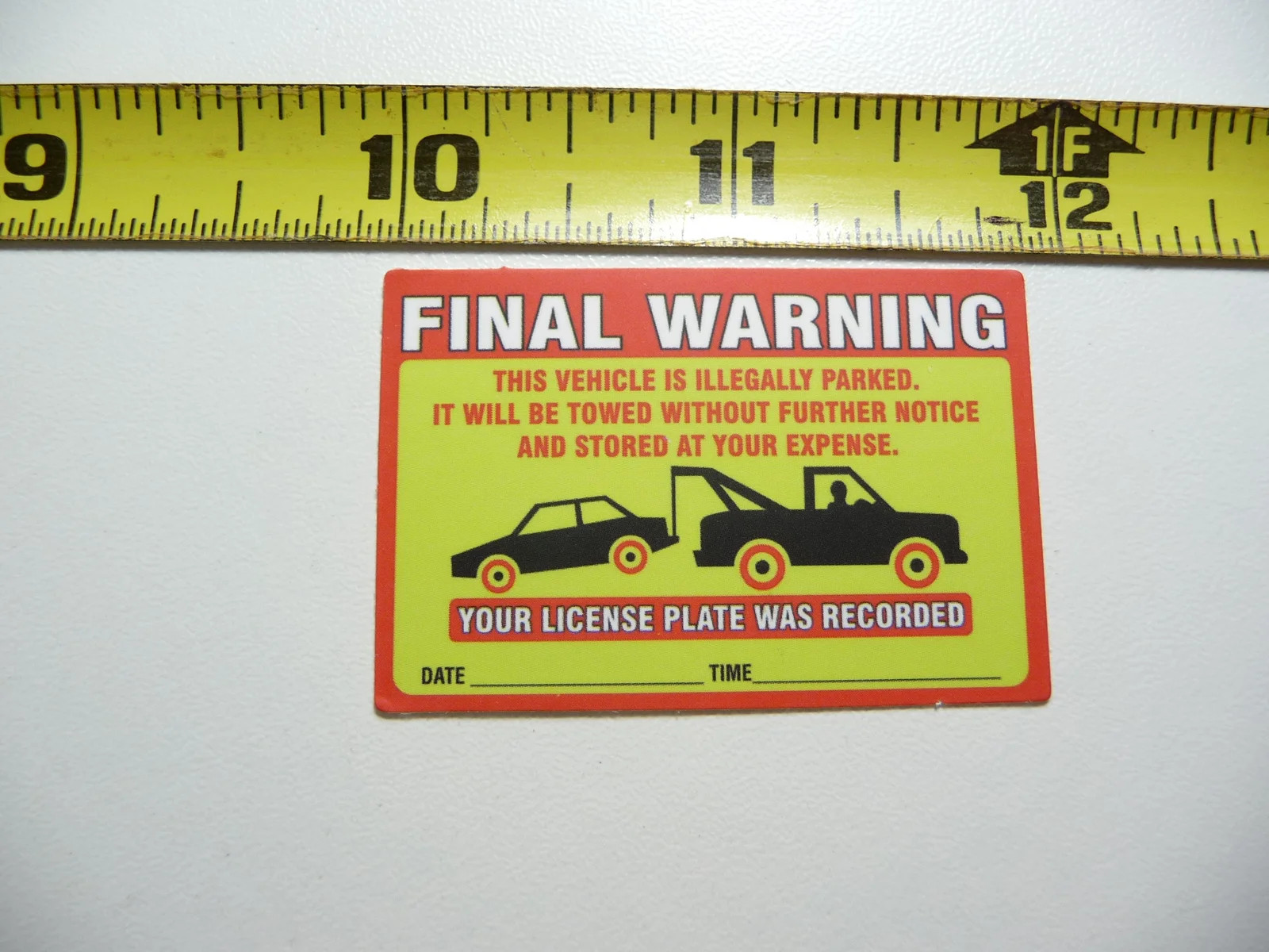 FINAL WARNING VEHICLE ILLEGALLY PARKED SMALL STICKER DECAL LITTLE MINI SIGN