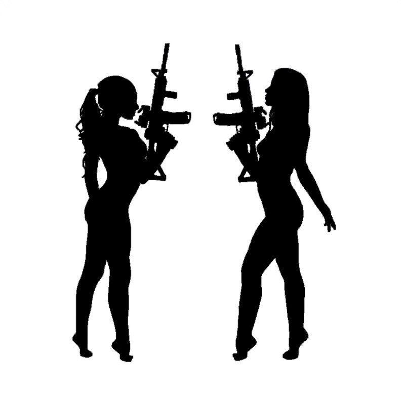 Vinyl Decal for Window – Ladies w/ Machine Guns, Silhouettes