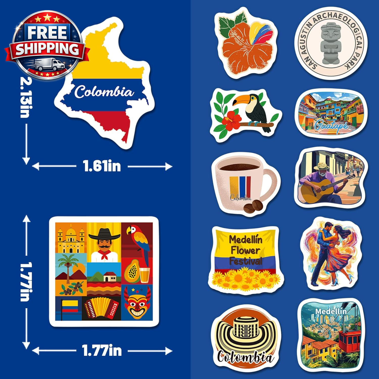 Colombia Stickers, 200 PCS Colombia Travel Sticker Pack for Kids Adults, Colombi