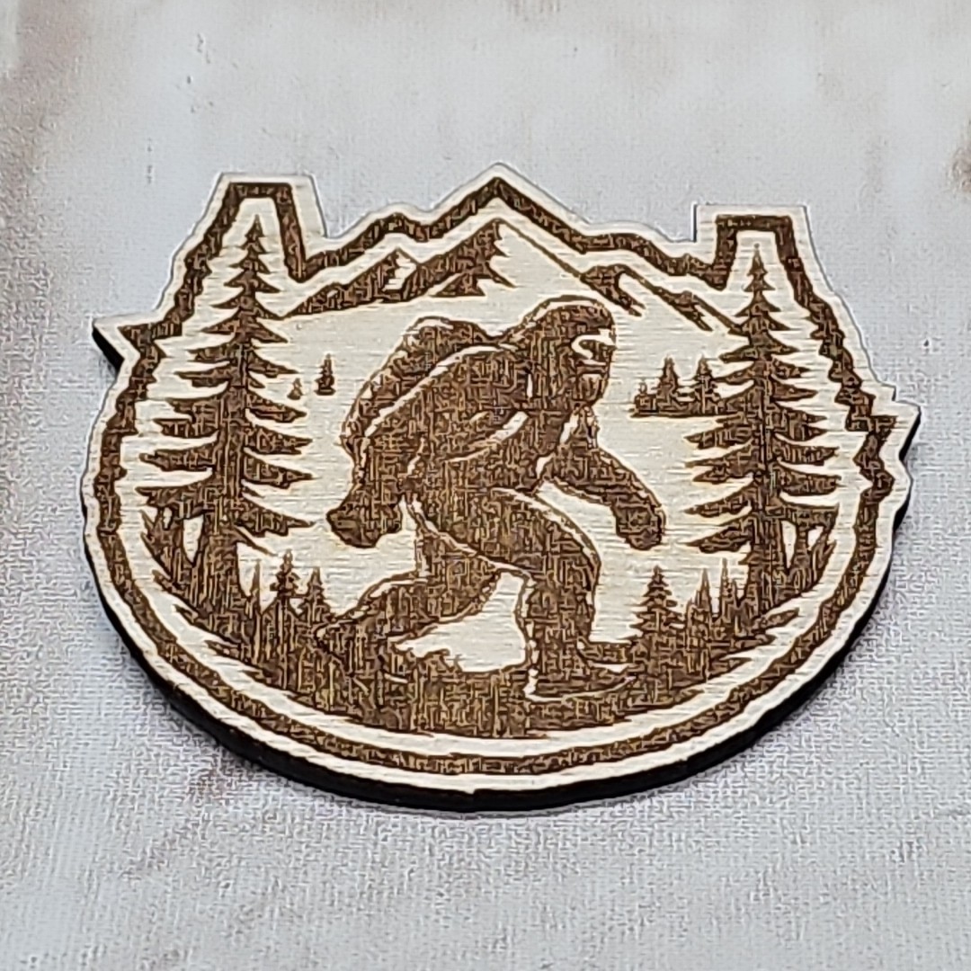 Bigfoot Yeti In The Mountain Wooden Fridge Magnet 1.8"x1.6"x.1"