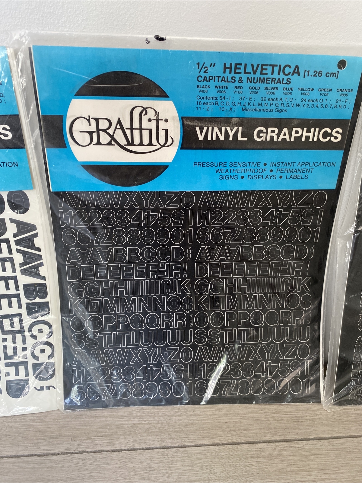 Lot of 3 Vtg Graffiti Stick On Vinyl 3/4", 1/2", 1/4" Helvetica Numerals Decals