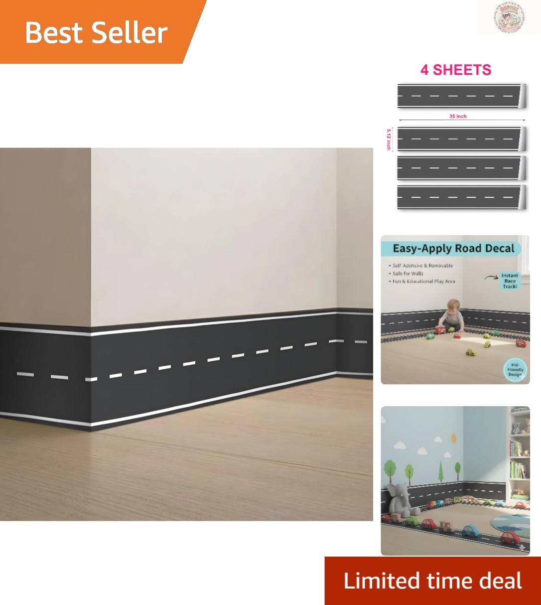 Kids Room 140 Inch Road Wall Decals – Easy to Apply and Removable Vinyl Stickers
