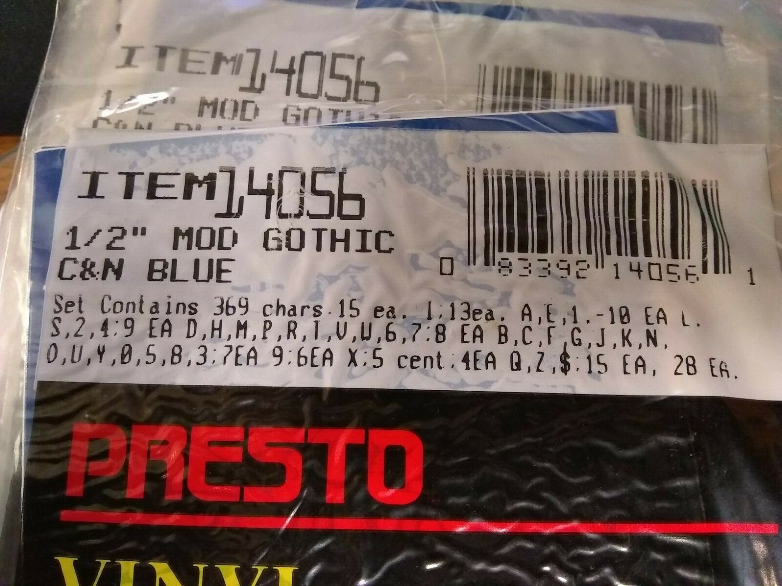 PRESTO Vintage 1/2” C&N Blue Mod Gothic 369 Vinyl Letters Numbers 14056