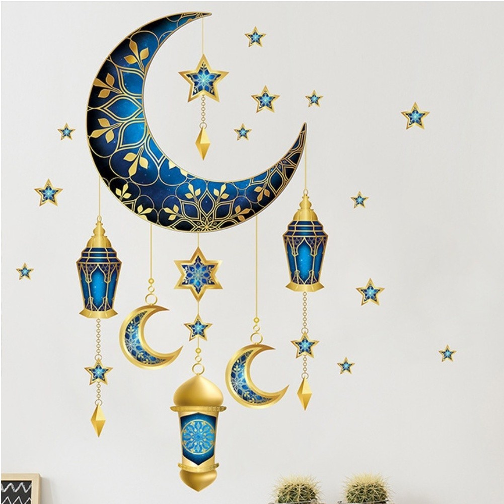 Wall Sticker Star Moon Design UV Printed PVC for Living Room Bedroom Decoration