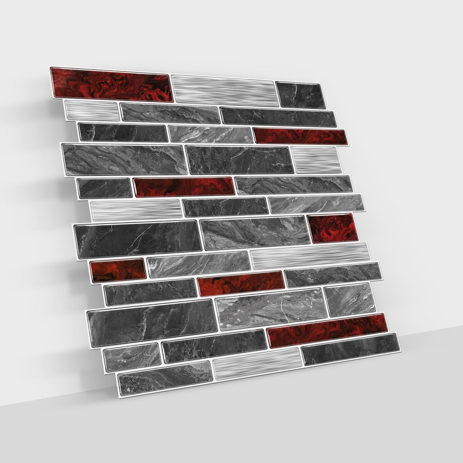 10 Sheets 12" x12inch Black and Red Marble Effect Vinyl Tiles, Backsplash, Se…