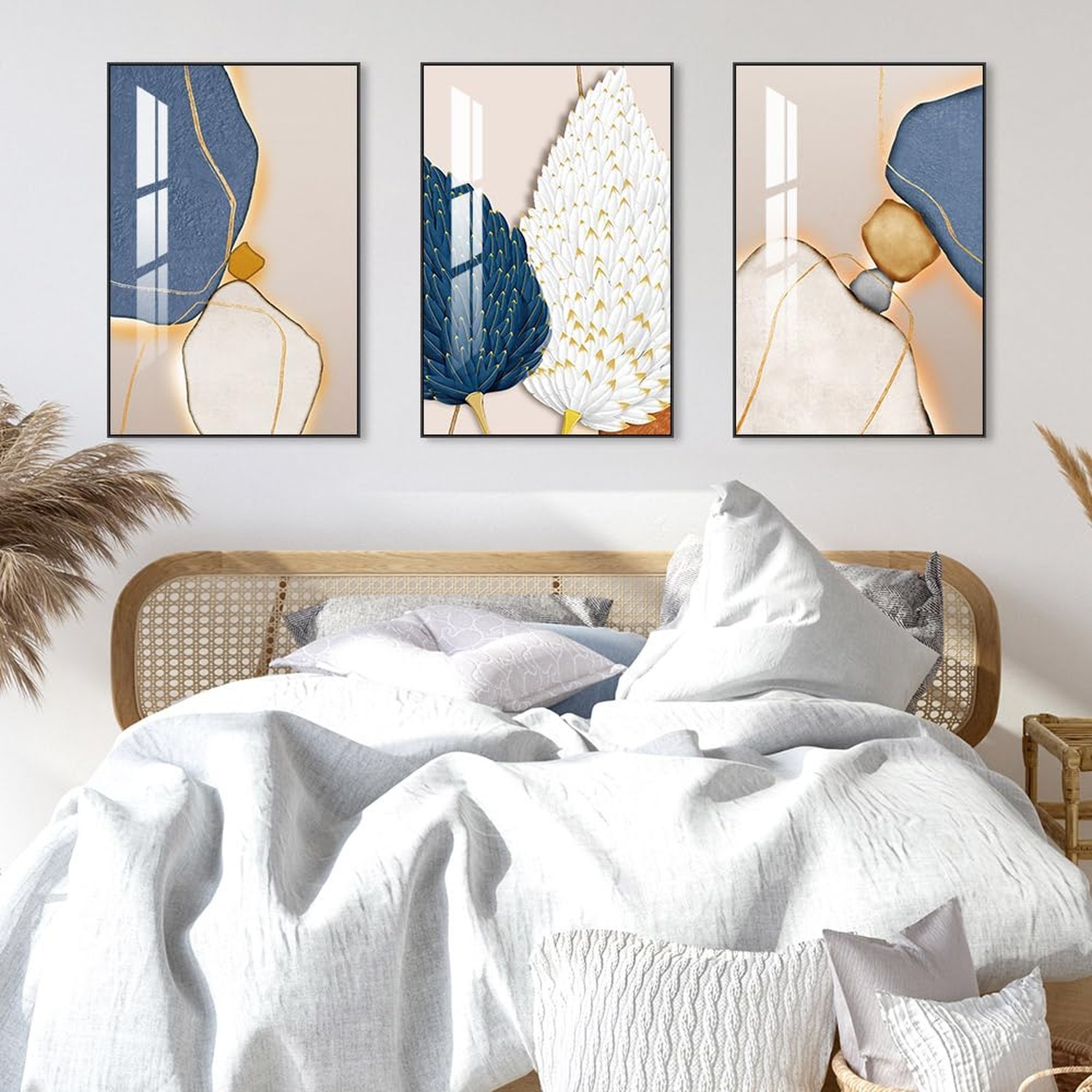 Bright Style Wall Art Set of 3 Frames Canvas Wall art Decor Abstract Minimali…