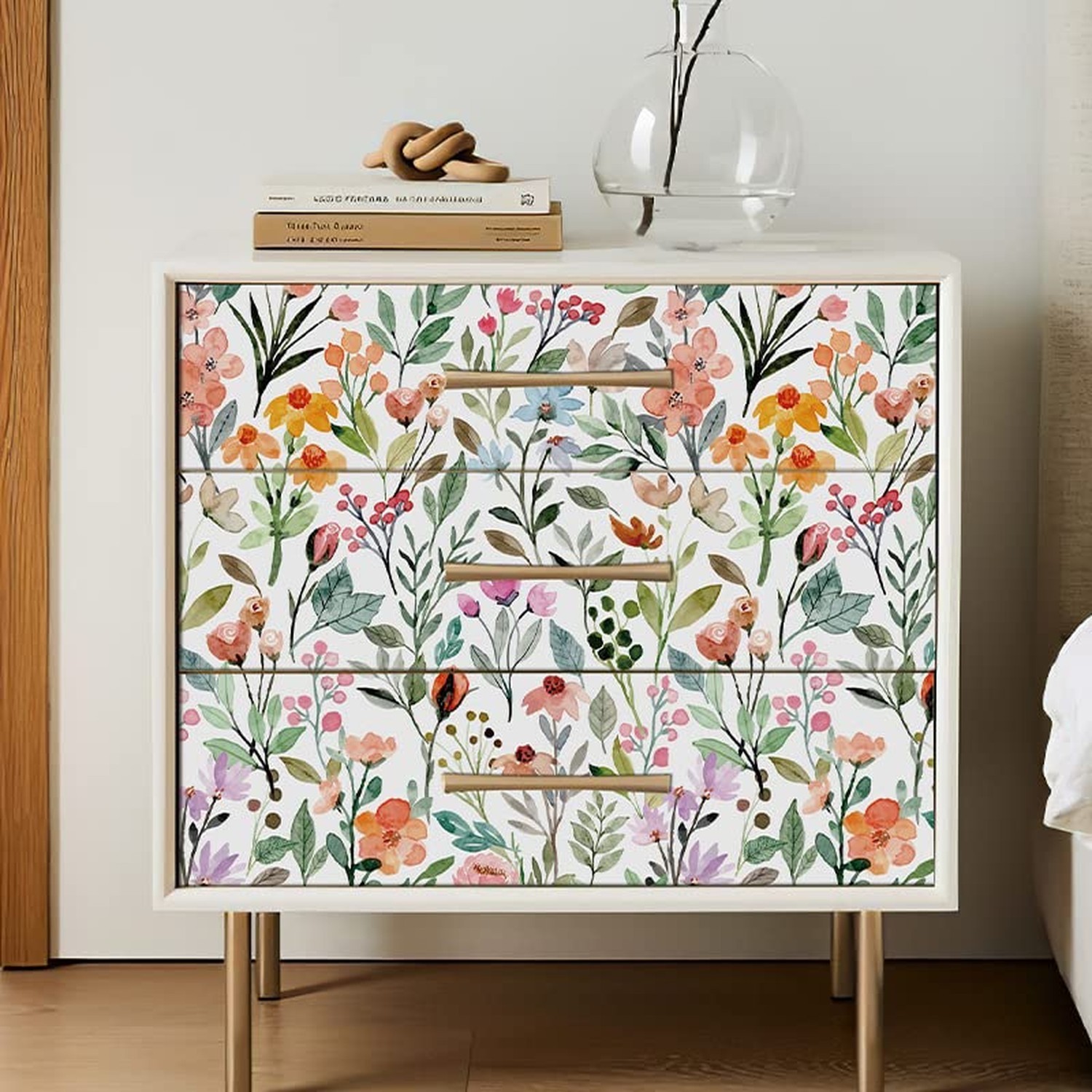GeRRiT 17.32"x118" Floral Wallpaper Peel and Stick Boho Textured Wall Paper f…