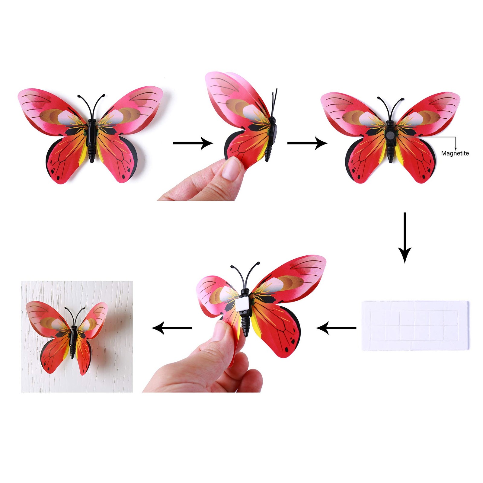 60 Pcs 3D Butterfly Wall Decals Removable DIY Butterfly Art Stickers, Red