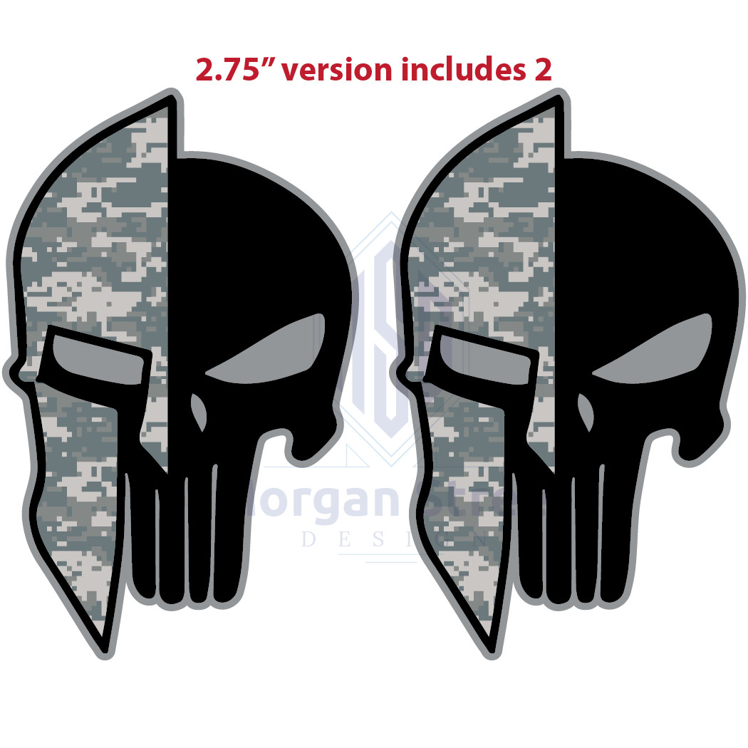 Two (2) Yeti Army Combat Uniform ACU Punisher Spartan 2.75” Phone Decal Sticker