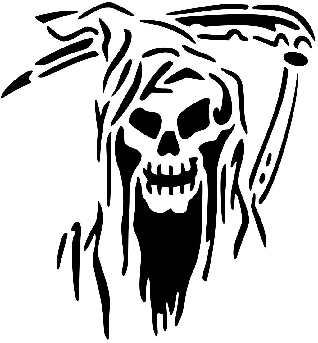grim reaper Skull vinyl decal white sticker Car window Skeleton Bumper 8.5"x9"