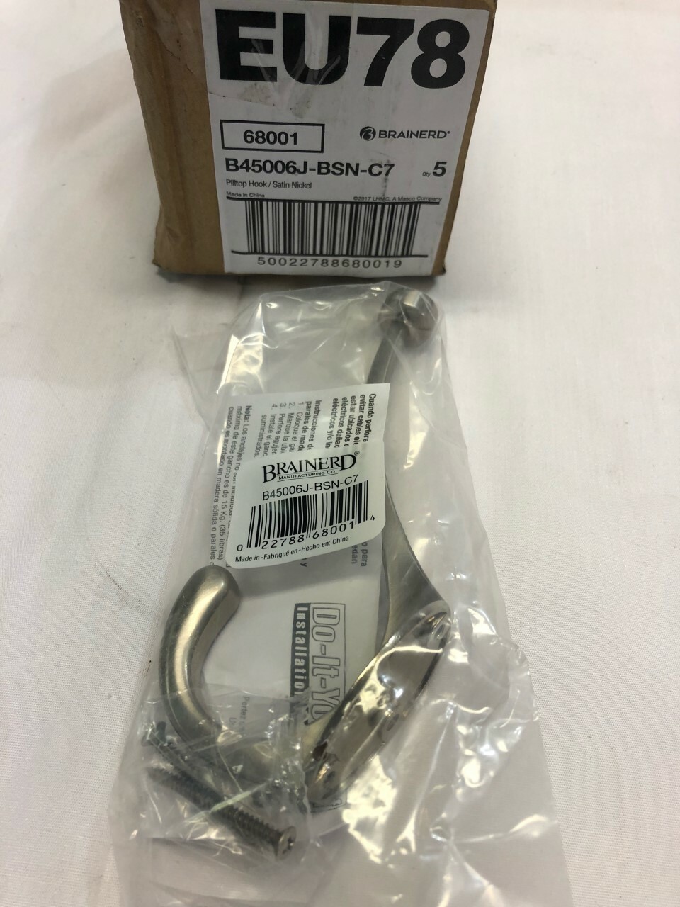 Brainerd Pilltop Hook, Satin Nickel 5-Pack