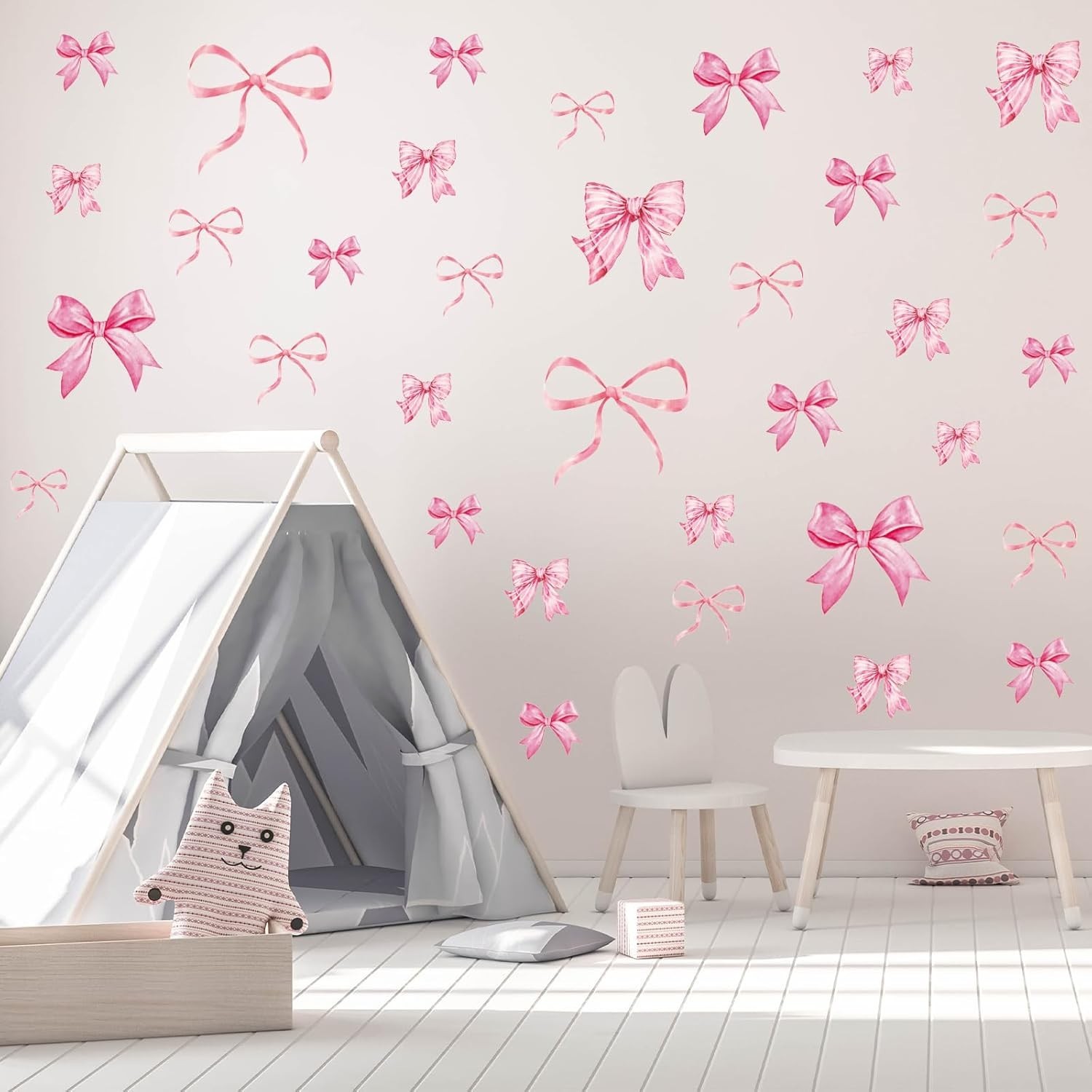 Pink Bow Wall Stickers Watercolor Decor Room Mural for Kids Girls Party