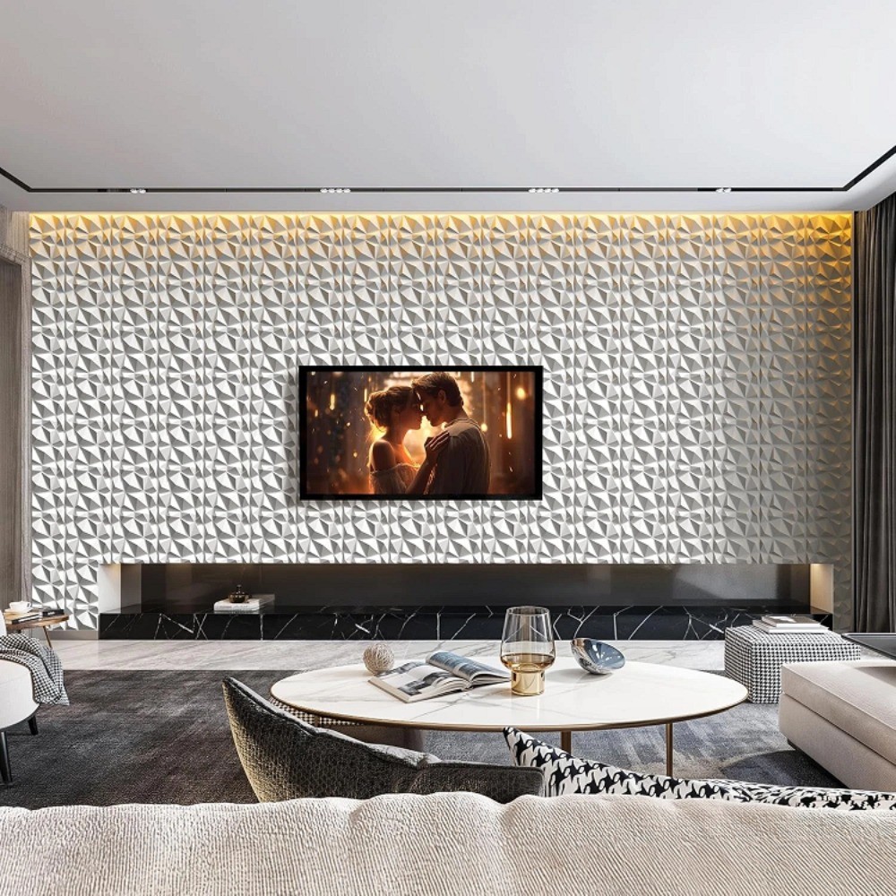 10PCS 3D Wall Panels Diamond Design Textured Accent PVC Wall Background Decor