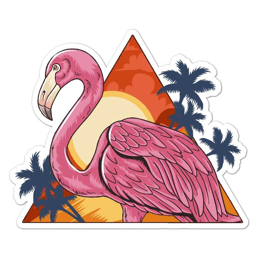 Flamingo Palm Trees, Vinyl Decal Sticker, Indoor Outdoor, 3 Sizes, #7924