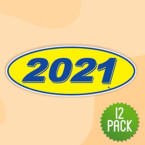Versa Tags Oval Model Year Car Dealer Window Stickers Proudly 2021 Blue/Yellow
