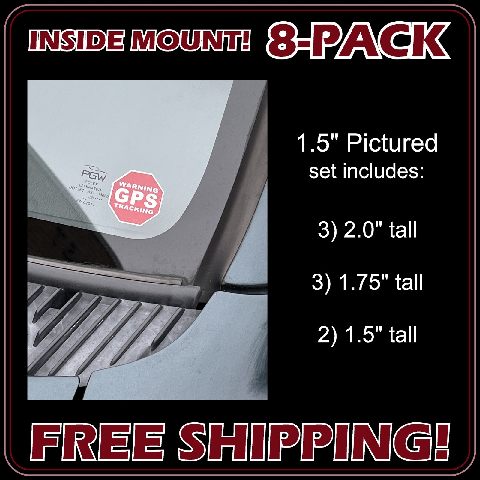 8 PACK INSIDE MOUNT GPS Tracking Stickers Theft Deterrent "STOP" FREE SHIPPING!