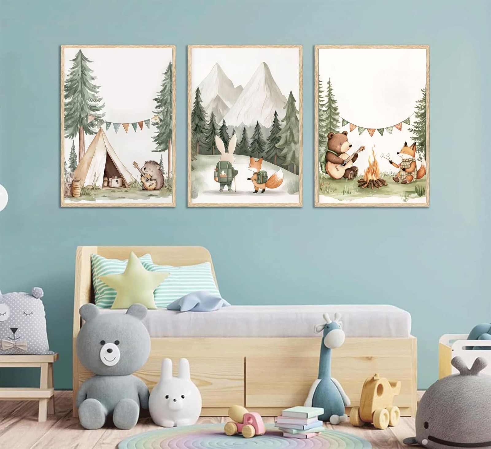 3Pcs Woodland Animal Nursery Wall Art Safari Animal Camping Canvas Painting F…