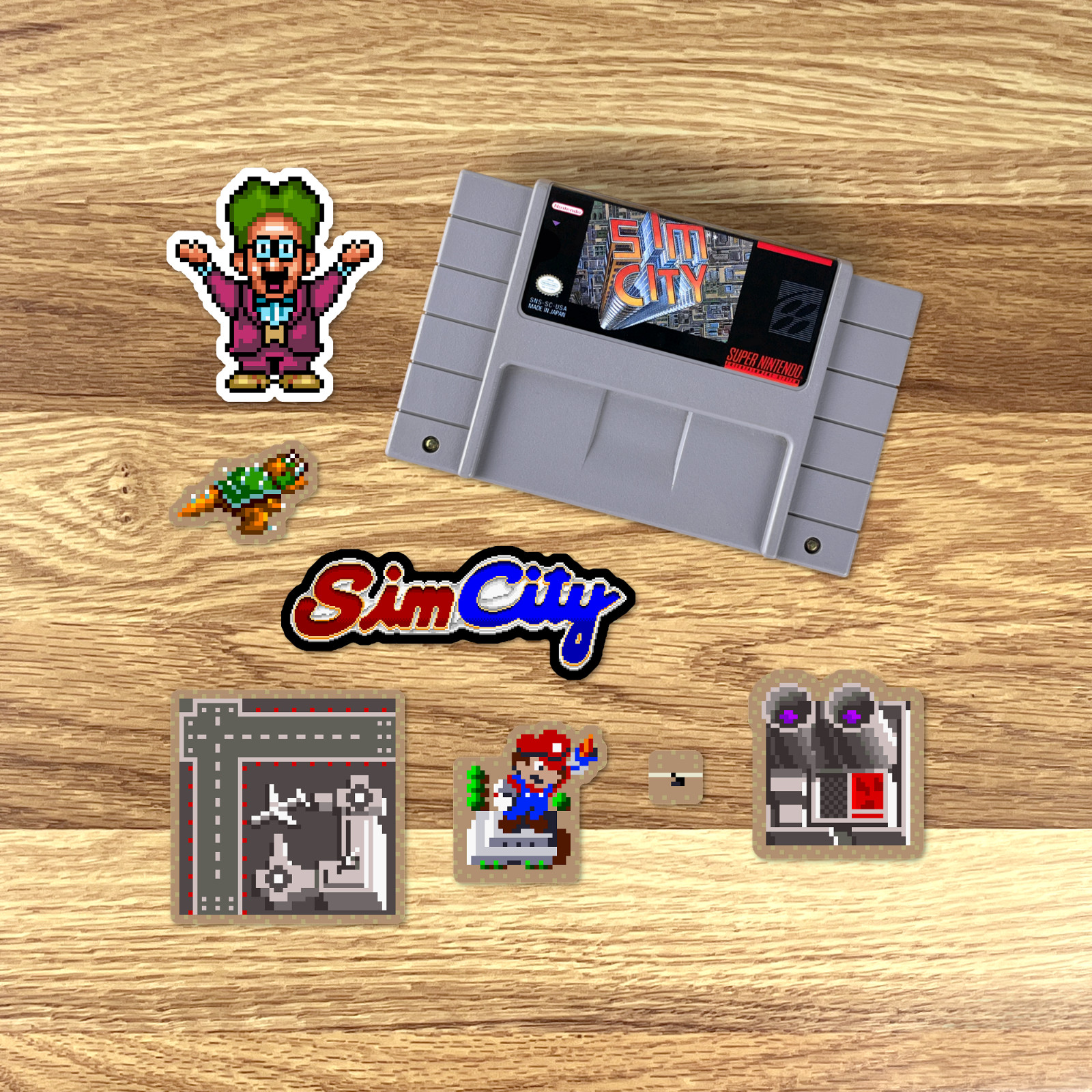 SimCity Stickers Super Nintendo SNES Pixel Art 30 Sticker Pack