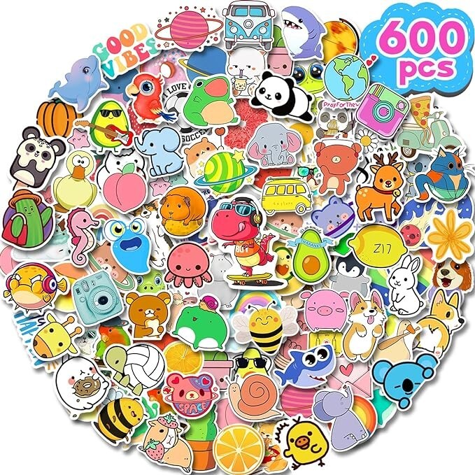 Stickers for Kids, 600Pcs Water Bottle Stickers for Teens, Cute Vinyl Waterproof