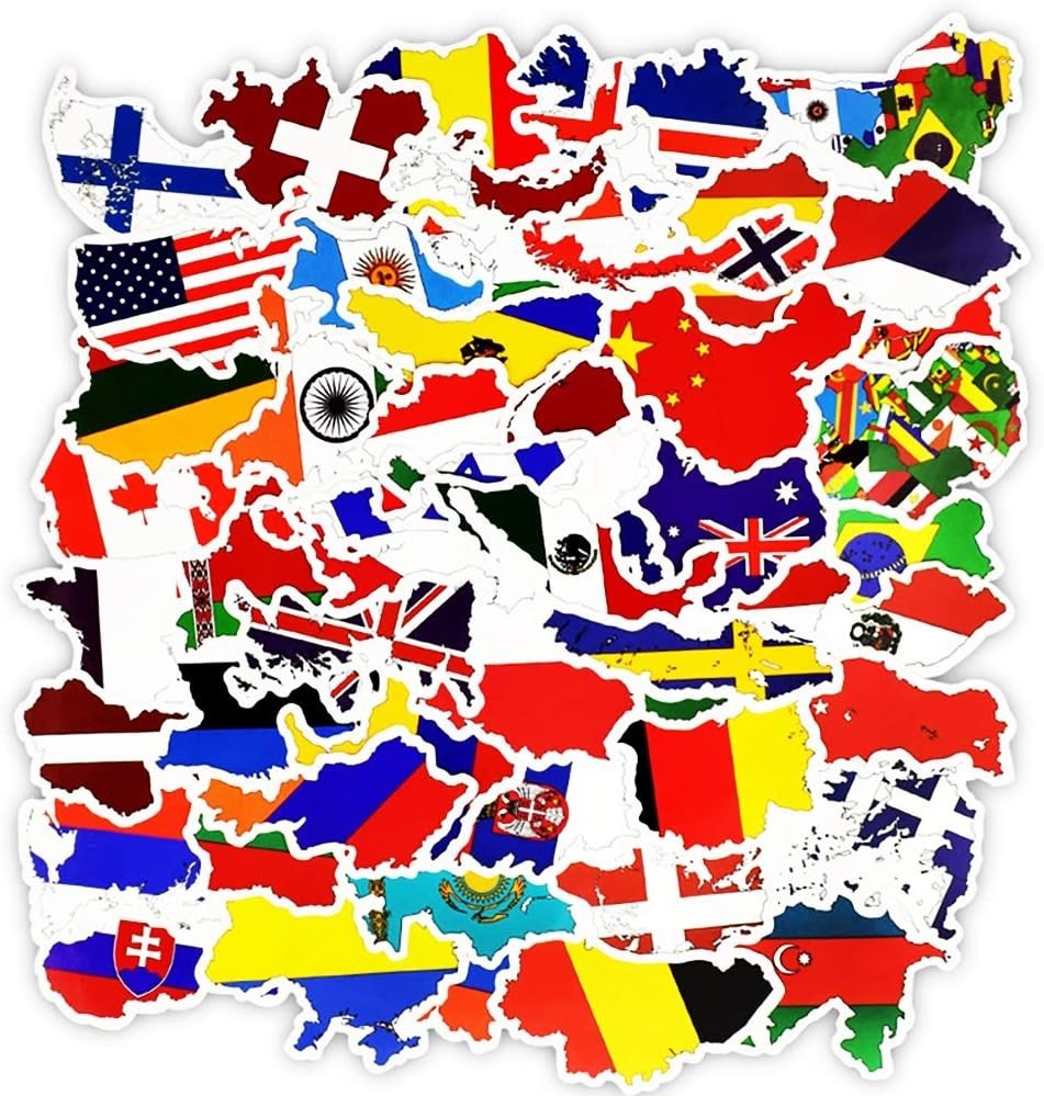 Vinyl National Flag Map Stickers Pack 50 Pcs Country Flag Decals for Laptop C…
