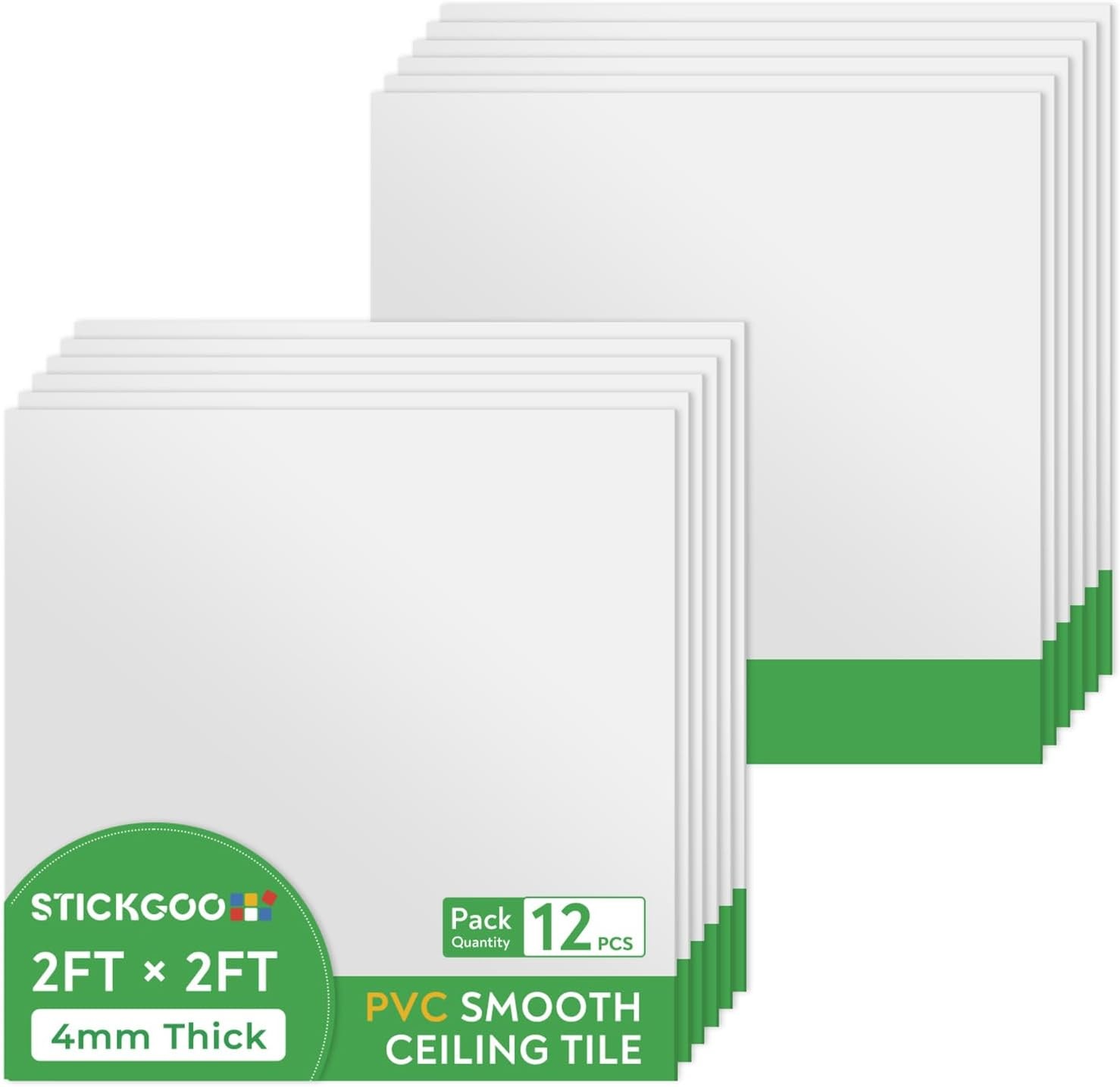 Smooth Drop Ceiling Tiles 2 x2ft, PVC Ceiling Tile 24×24" Waterproof, Fire-Rated