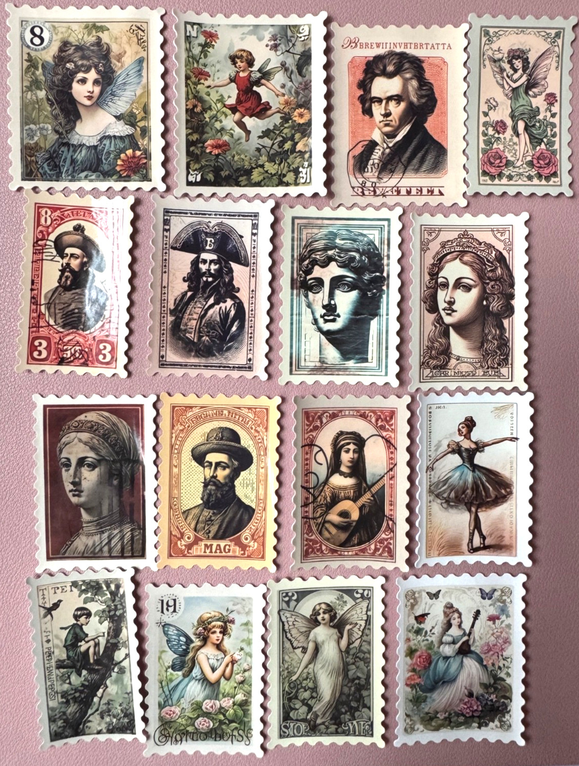Retro Stamp Stickers Famous Figures & Landmarks Vinyl 7 pcs Random Mix