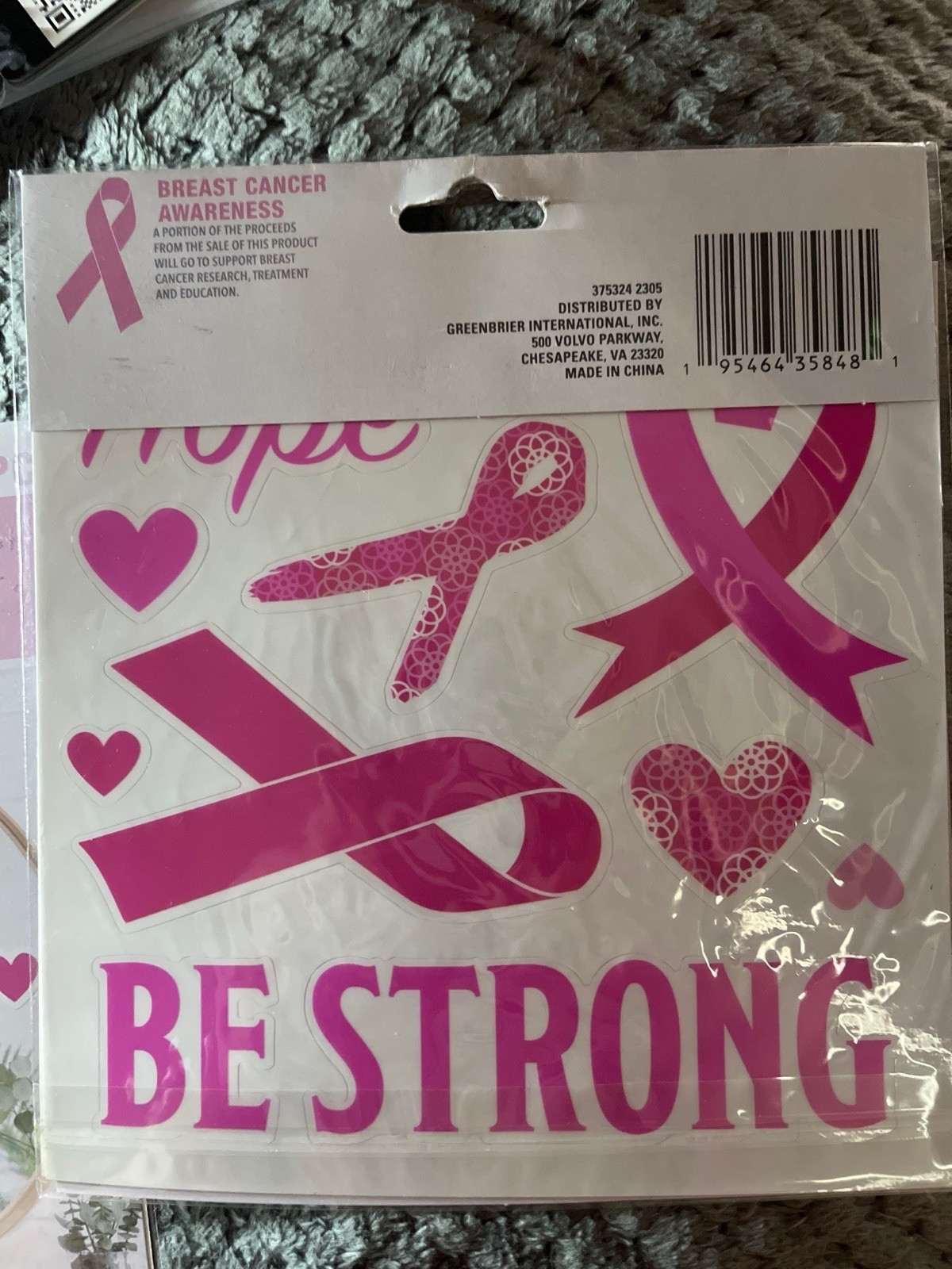 Lot 5 Breast Cancer Awareness Window & Mirror Clings Pink Ribbon Hope Decals New