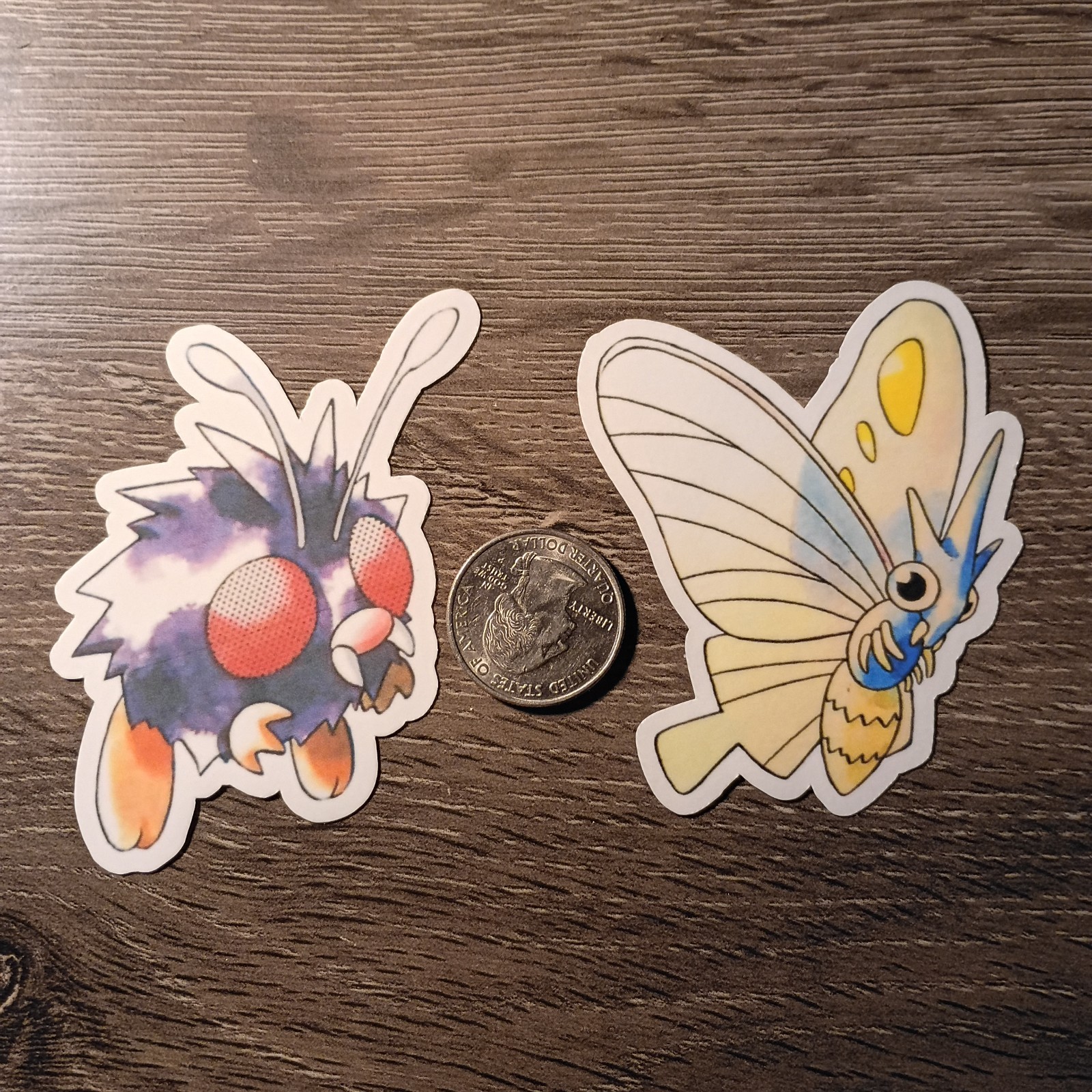 Gen 1 Venonat & Venomoth Stickers – Vinyl, Waterproof, Die-cut – Red & Blue Art