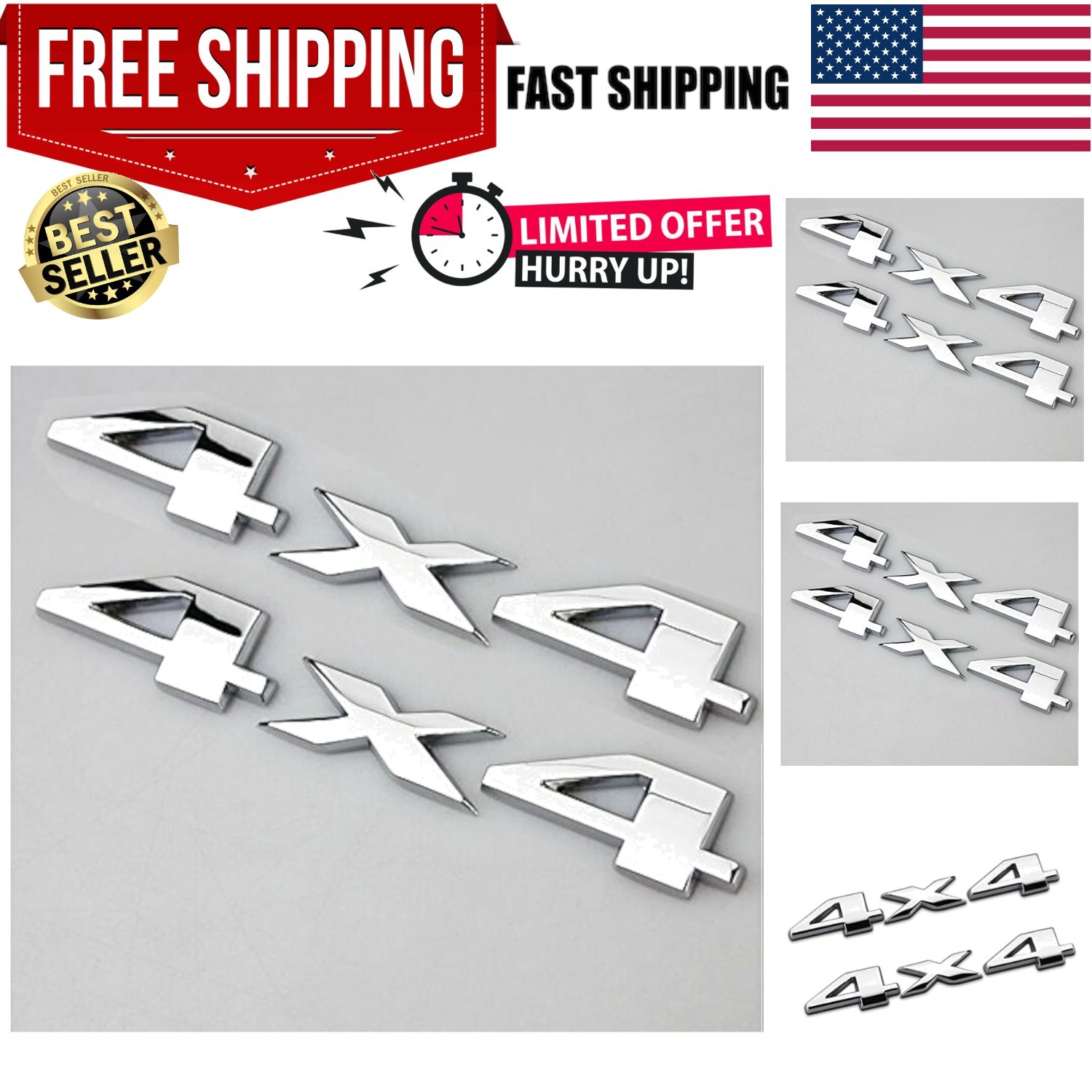 Luxury 2-Piece 3D Chrome 4×4 Logo Emblem Set for All Vehicles – Easy Install