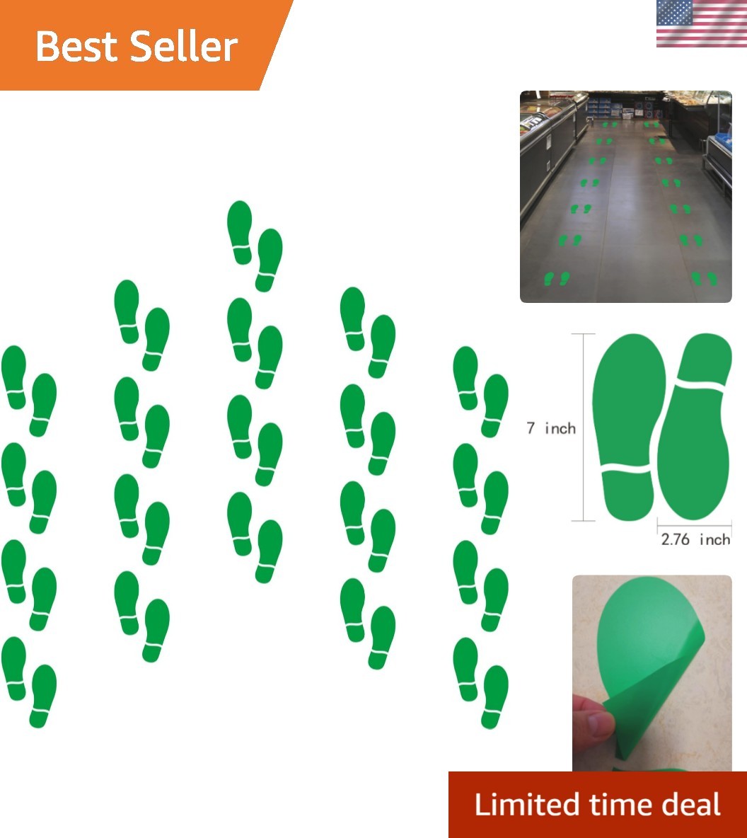 20 Pairs 40 Prints Green Footprints Floor Decals 7 Inch Shoe Stickers Feet Di…