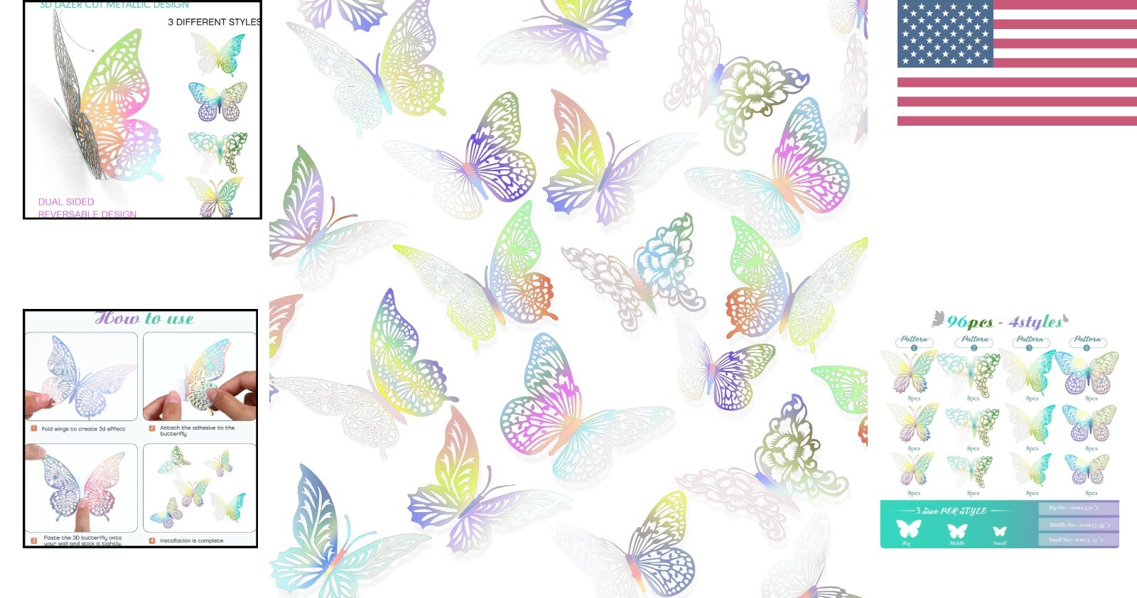 Elegant 3D Metallic Butterfly Wall Decor — 96 Pieces for All Occasions